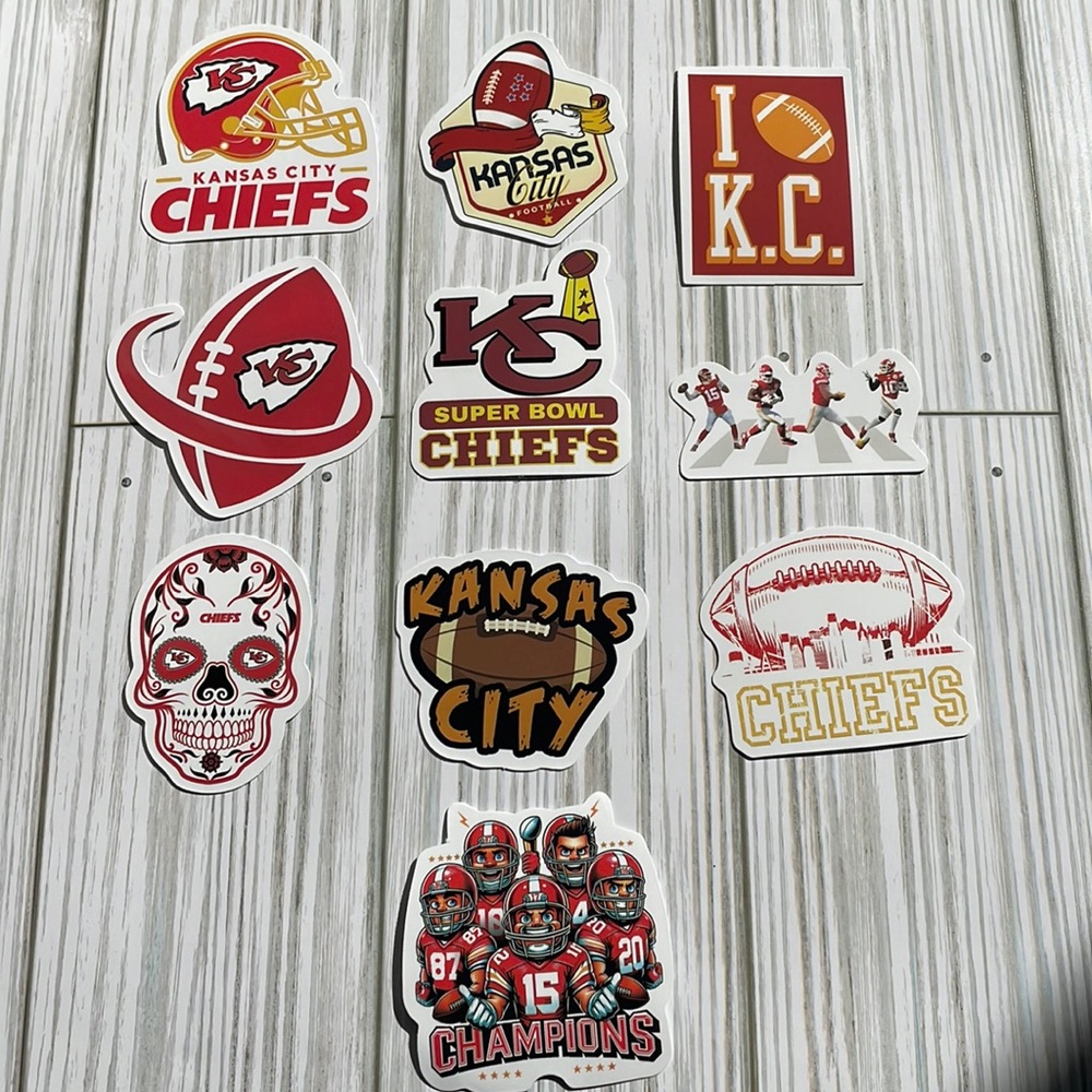 🆕🏈 Brand New Kansas City Chiefs Waterproof Stickers 10 Piece - LOT #2